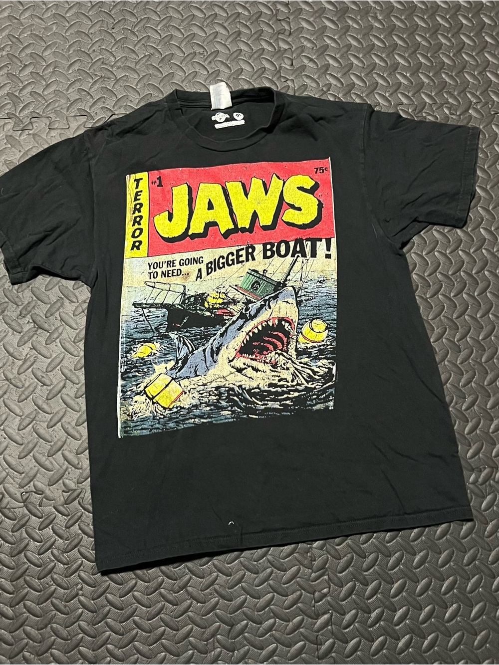 Port and Company Black Jaws Graphic Tee with Yellow and Red Print